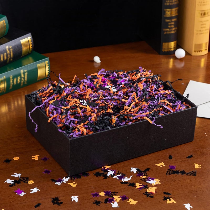 CIPOWM 16oz Halloween Crinkle Cut Paper Shred, 3 Colors Raffia Paper Shred Filler with Halloween Confetti Shredded Paper Grass for Gift Wrapping Craft DIY Gift Bag Box Filling Party Supply - Image 4